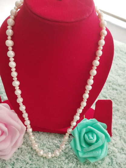Fresh Water Pearls Necklace - Two Sizes of Pearls 5mm-10mm - White Pearls