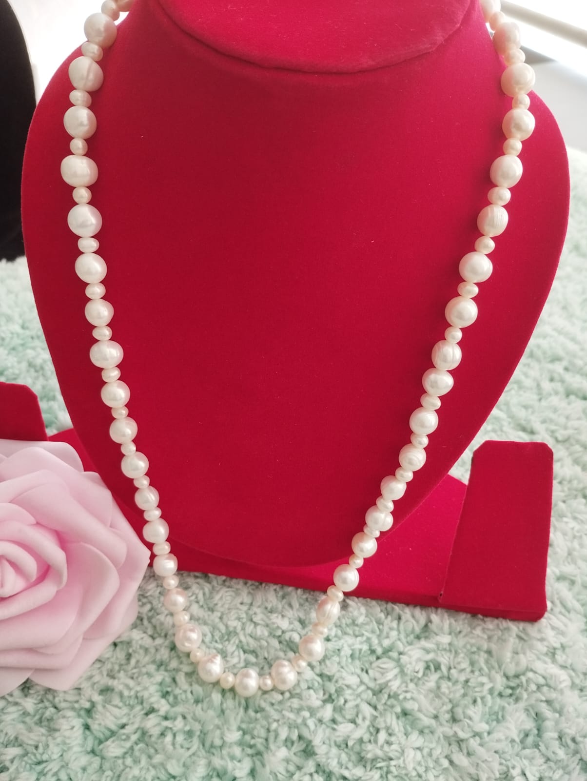 Fresh Water Pearls Necklace - Two Sizes of Pearls 5mm-10mm - White Pearls