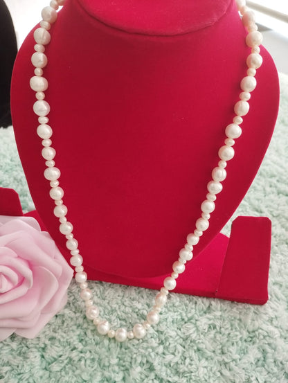 Fresh Water Pearls Necklace - Two Sizes of Pearls 5mm-10mm - White Pearls