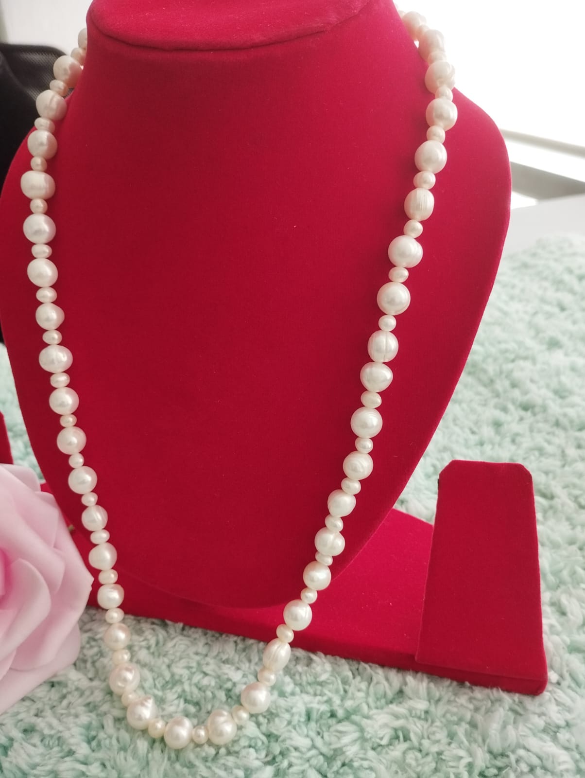 Fresh Water Pearls Necklace - Two Sizes of Pearls 5mm-10mm - White Pearls