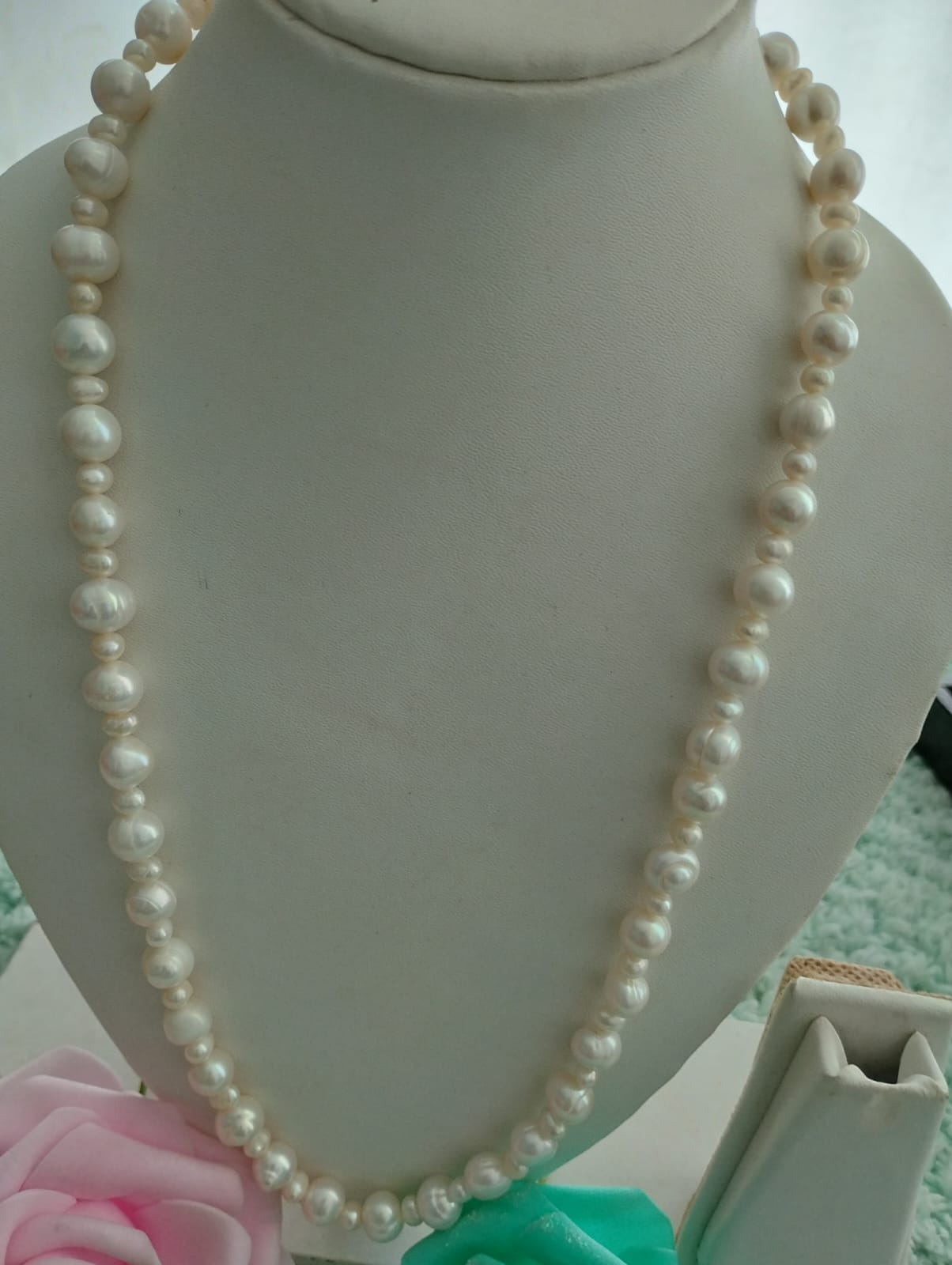 Fresh Water Pearls Necklace - Two Sizes of Pearls 5mm-10mm - White Pearls