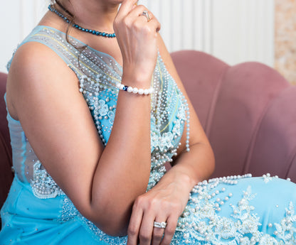 Single Layer Bracelets with deep blue and white evil eye (Nazar) - 9 mm Pearls