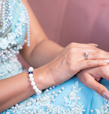 Single Layer Bracelets with deep blue and white evil eye (Nazar) - 9 mm Pearls